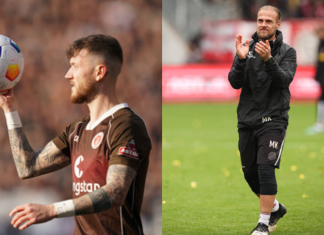 FC St. Pauli: Hartel und Knoop wechseln den Club Links ist Fußballer Hartel zu sehen. Rechts ist der Torwarttrainer Marco Knoop auf dem Fußballplatz.