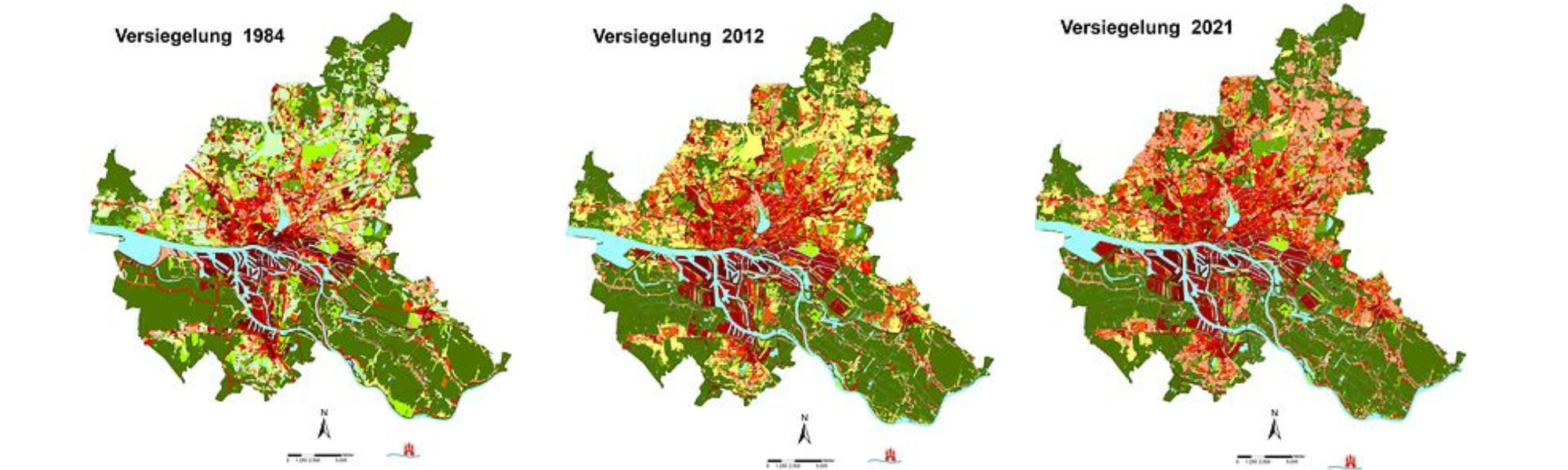 Entwicklung der Bodenversiegelung in Hamburg seit 1984