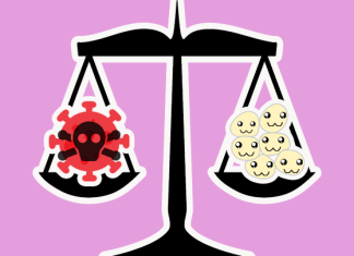 Blutspende: Sind Viren bald egal? Eine Waage mit Viren auf der einen und gesunden Zellen auf der anderen Seite der Waage.