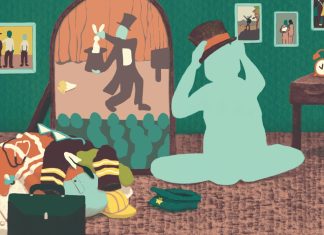 Selbstfindung – Wer bin ich und wer will ich sein? Eine illustrierte Person sitzt vor einem Spiegel und sieht sich selbst als Zauber*in. Eine Illustration von Alina Uhrich.