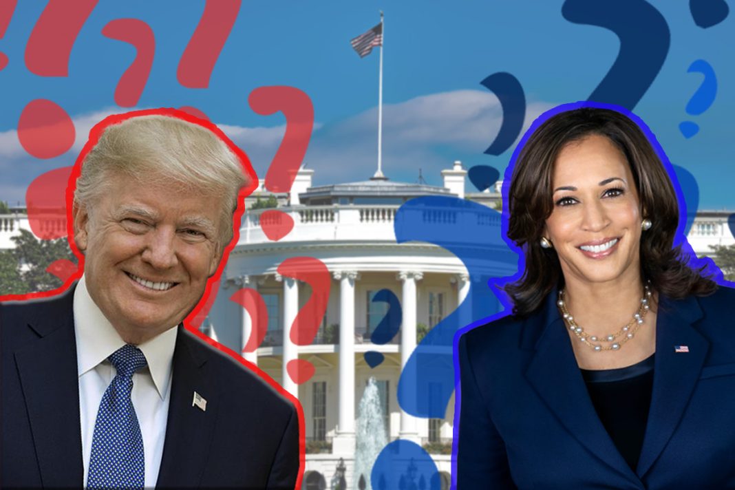 Donald Trump und Kamala Harris sind vor dem weißen Haus zusehen, wo beide nach der US-Wahl einziehen wollen.