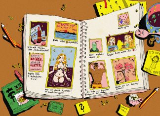 Social Media und Selbstwert: Zwischen Selfies und Selbstzweifeln Illustration eines Schreibtisches mit einem Notizbuch Titelbild: Illustration von Ronja Opladen