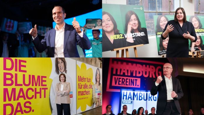 Fotos von den Wahlkampfauftakt in Hamburg der CDU, Grünen, FDP und SPD