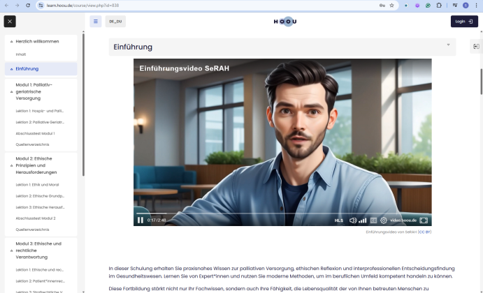Im Einführungsvideo für SeRAH berichtet ein fiktionaler Absolvent von seiner Erfahrung