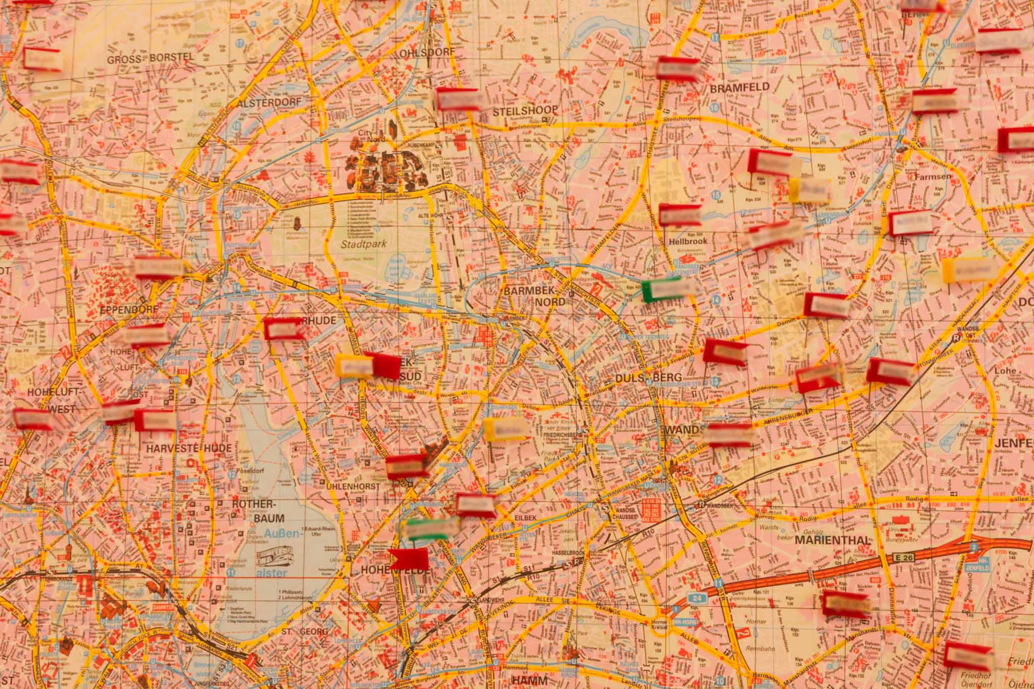Stadtplan mit Einsatzmarkierungen.