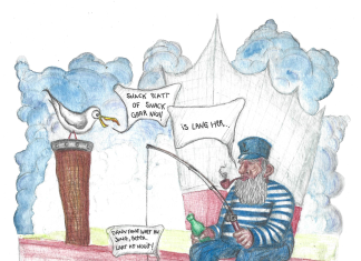 Plattdeutsch in Hamburg: Totgesagte leben länger? Mann angelt vor Elbphilarmonie.