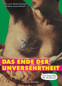 Die Illustration zeigt eine bearbeitete Darstellung eines nackten weiblichen Oberkörpers mit einer gebrochenen Glasstruktur über der rechten Brust. Das soll den Brustkrebs darstellen.