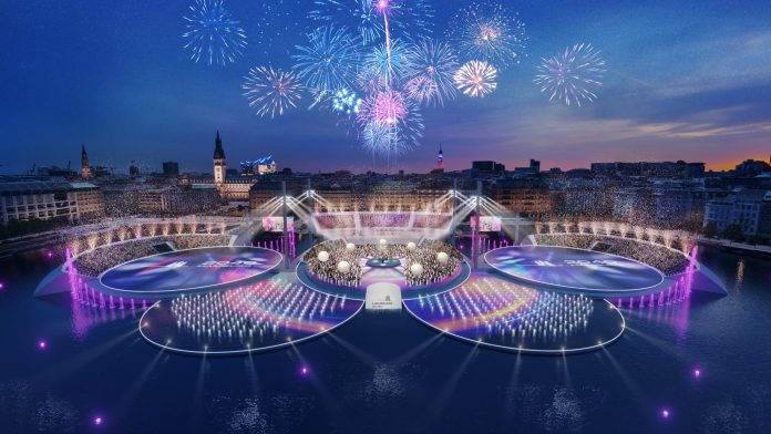 Olympia Text BildNeuland Concerts Copiright-1 Eine schwimmende Bühne am Jungfernstieg könnte, bei positiver Olympia-Bewerbung, zum Schauplatz der Auftaktveranstaltung werden.