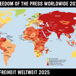 Hamburger Woche der Pressefreiheit startet Eine Weltkarte, auf der Länder grün sind in denen die Pressefreiheit gut ist. Länder in denen sie schlecht ist, sind rot.