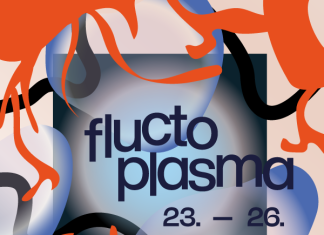 Fluctoplasma Festival in Hamburg startet Der Flyer des Fluctoplasma-Festivals. Mit orangenen, blauen und schwarzen Wellen.