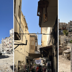 Wie sicher ist Syrien? Man sieht einen Zusammenschnitt von drei Bildern. Auf zwei davon sind zerstörte Gebäude zu sehen. Auf einem eine Straße die intakt wirkt.