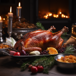 Geflügelpest: Gibt es dieses Jahr eine Weihnachtsgans? Eine gebackene Weihnachtsgans steht auf einem weihnachtlich abgedeckten Tisch.