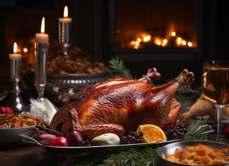 Geflügelpest: Gibt es dieses Jahr eine Weihnachtsgans? Eine gebackene Weihnachtsgans steht auf einem weihnachtlich abgedeckten Tisch.