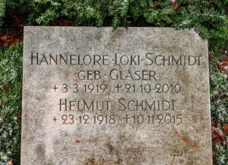 Hakenkreuze auf dem Grab von Helmut Schmidt Grabstein mit Schriftzug Hannelore Loki Schmidt und Helmut Schmidt.