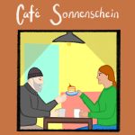 „Ich habe schon früh Zusammenhalt mitbekommen” Illustration von zwei Menschen, die sich Kuchen teilen.
