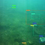 Tägliche Funde im Ozean: Autoreifen, PET-Flaschen und Plastiktüten. Die KI markiert und benennt die verschiedenen Mülltypen im Meer. Beispiel: Blau als Plastiktüten. Türkis als Reifen. Bild: SeaClear2.0