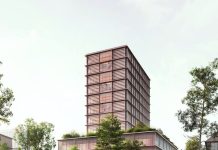 So könnte der Neubau der HAW Hamburg aussehen Visualisierung des Campus Service Center der HAW von außen von RIEHLE KOETH GmbH + Co. KG