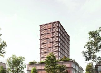 So könnte der Neubau der HAW Hamburg aussehen Visualisierung des Campus Service Center der HAW von außen von RIEHLE KOETH GmbH + Co. KG