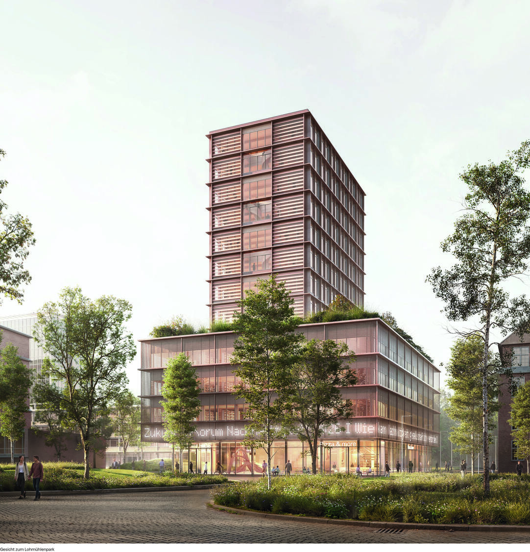 Visualisierung des Campus Service Center der HAW von außen von RIEHLE KOETH GmbH + Co. KG