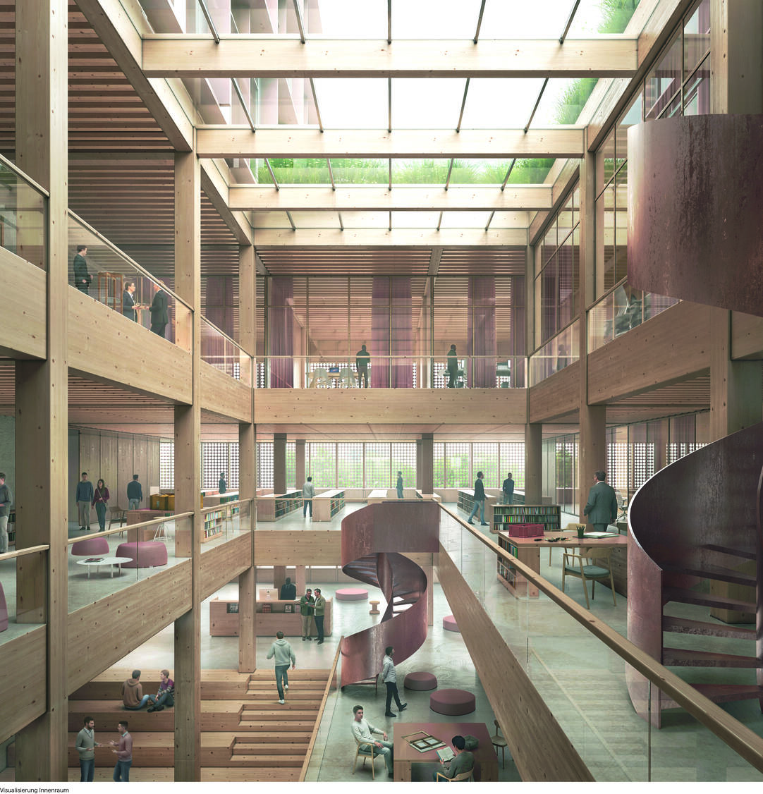 Visualisierung des Campus Service Center der HAW von innen von RIEHLE KOETH GmbH + Co. KG