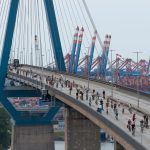 Sternfahrt 2026: Hamburg demonstriert auf dem Rad Viele Menschen fahren im Zuge der Sternfahrt 2025 mit dem Fahrrad über die Köhlbrandbrücke.